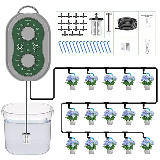 Automatic Plant Waterer Indoor Self Watering System for Pot Plant,Battery Powered Outdoor IPX5 Waterproof Auto Drip Irrigation Kit Beginner-Friendly Water 15 Plants