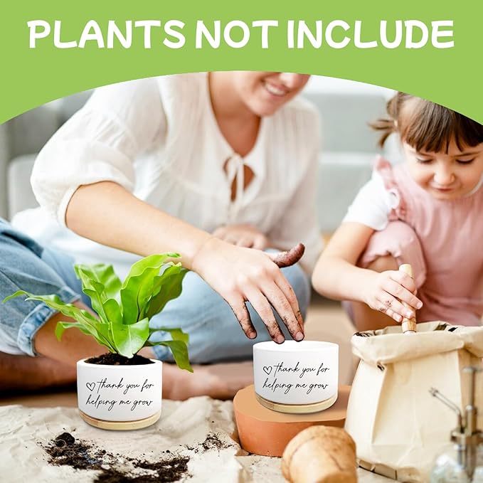 Thanks for Helping Me Grow Funny Plant Pots Thank You Pot Without Plant, Small Succulent Plant Pot Indoor Planter for Women Men Friend Coworker Housewarming Gift (No Plant)