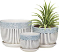 Ton Sin Grey Flower Pots, Texture Planter for Indoor Plants Set of 3 Ceramic Flower Pots with Saucer, Cute Garden Pots Succulent Pots, 6.75/5.6/4.2 Inch, Indoor Outdoor Home Garden Decor