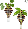 2 Pack Hanging Propagation Stations, Wooden Wall Plant Holder with Terrarium for Hydroponic Cuttings, Decorative Wall Planter for Home Office Decor