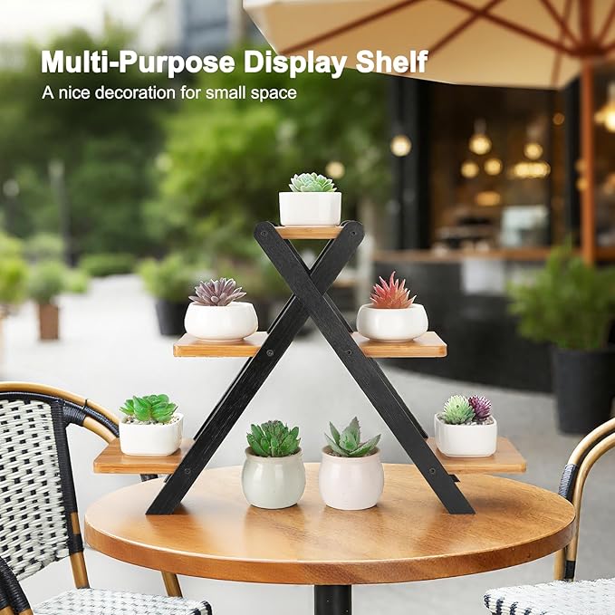 Jotsport Multi-Tier Bamboo Plant Stand for Mini Succulents Windowsill Plant Shelf Tabletop Kitchen Small Planter Pots Display Stand