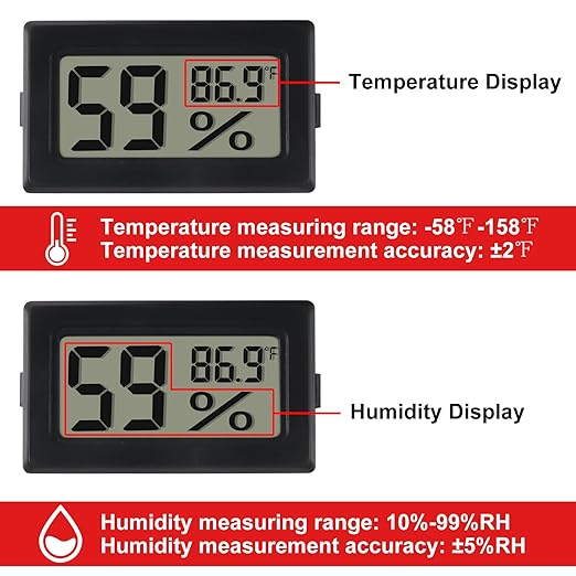 6-Pack Mini Digital Thermometer Hygrometer with Probe Indoor Temperature Humidity Meter Gauge LCD Fahrenheit Display Hygrometer Thermometer Gauge, Black