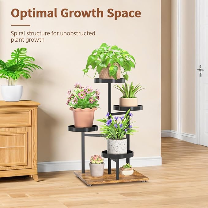 LASZOLA Black 4 Tier Plant Stand Indoor Heavy Duty Rack for Modern House Planter, Metal and Wooden Vertical Organizer Decor Narrow Bathroom Floor, Sturdy Multi Level Flower Holder Raised, Cat Proof