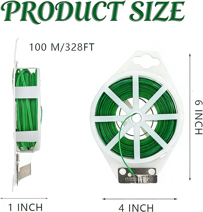 Plant Ties 328 Feet Green Garden Twist Ties with Built-in Cutter Plant Garden Twine Wire for Gardening Climbing Plants Support Indoor Outdoor Office Home Cable Organization Rustproof Flexible Reusable