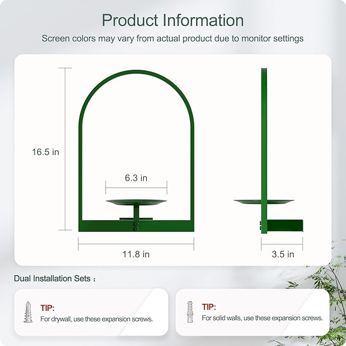 Green Metal Wall Plant Holder - 3-Pack Wall Mounted Plant Stands and Hanging Holders for Indoor Planter and Flower Pot - Arch Decor Shelf for Plant Storage (Pot Not Included)