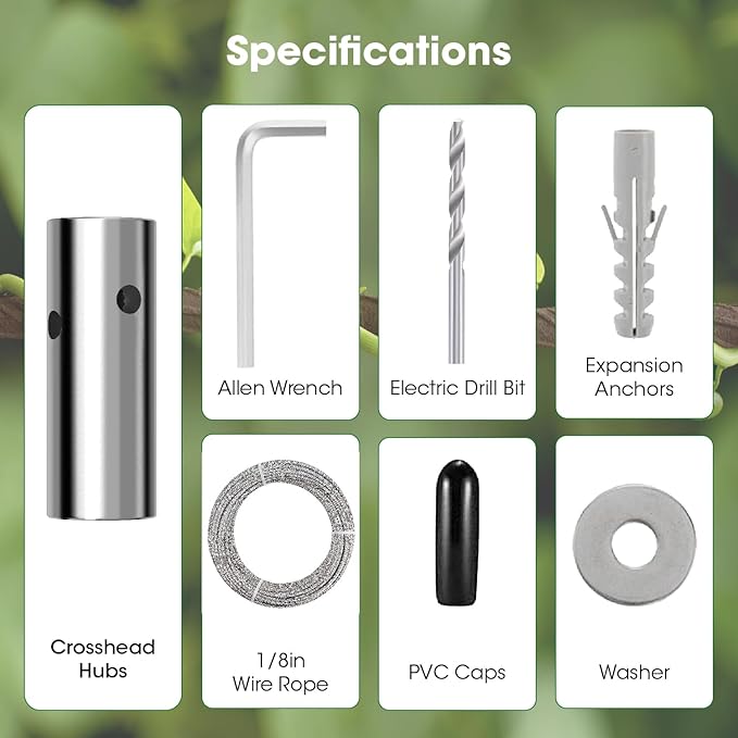 Wire Trellis Kit for Climbing Plants Outdoor - 20-Set Wall Mounted Trellis with 98Ft x 1/8" T316 Stainless Steel Rope, Heavy Duty Garden Wire Trellis System for Espalier & Vertical Gardening