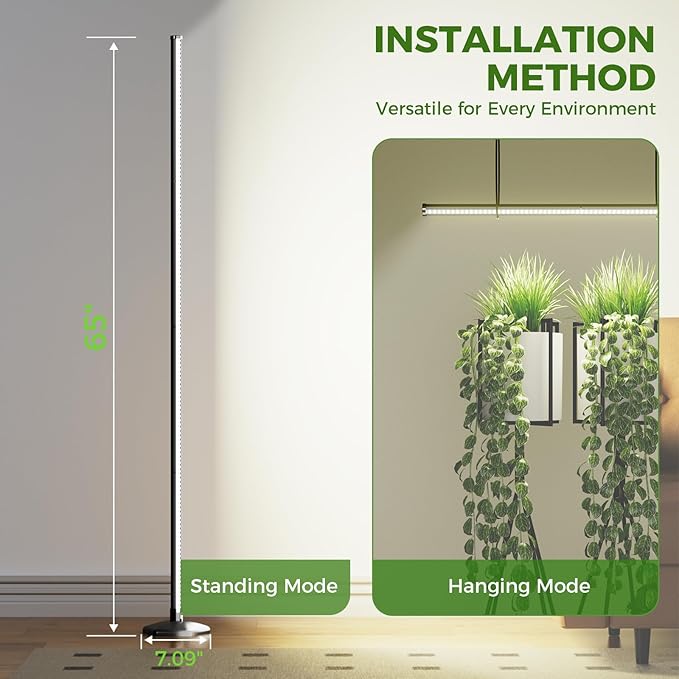 Grow Lights for Indoor Plants with Timer, 192 LEDs 42W Vertical Full Spectrum Grow Light 65 Inch Standing Grow Lights 3 Light Modes 5-Level Dimmable Wide Coverage