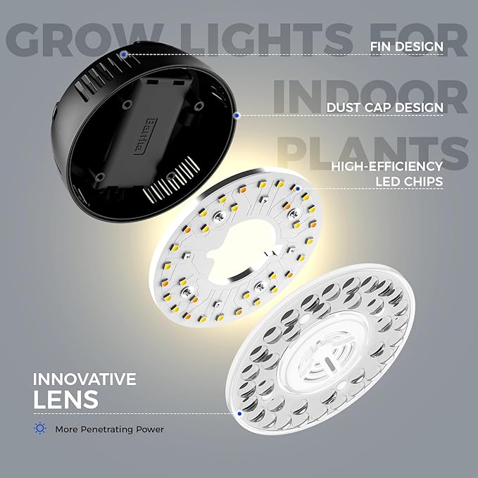 Barrina Orbgrow OG09 Puck LED Grow Light with 660nm Red LEDs, 54W(6 x 9W, 810 Watt Equiv), Plant Lights for Indoor Plants Full Spectrum, Magnetic & Linkable, Small Grow lamp, Seeding, 6 Packs, Black