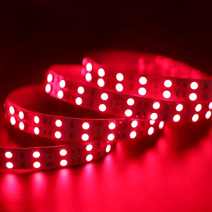 DC 12 Volt Double Row Bright 660nm Infrared LED Strip, 5m/16.4ft SMD5050 15mm IP20 Non-Waterproof Flexible Trimmable IR LED Strip, 660nm Red Light Therapy and Plant Growth