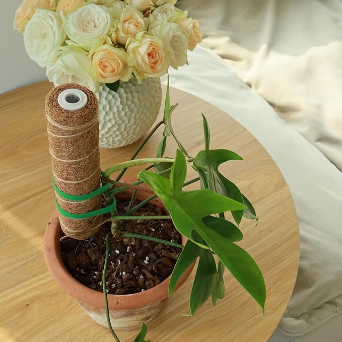 Moss Pole for Plants 4 Pack Natural Coco Coir Climbing Support Stakes with Plant Ties Indoor Monstera Plant Training Extension Poles 14.8inch Each Total 59.2inch