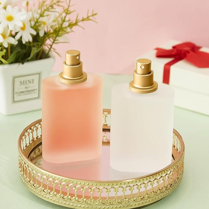 Tessco for you 12 Pcs 50/100ml Frosted Glass Bottle Perfume Atomizer Refillable Spray Empty Perfume Dispenser Fine Mist Atomizer Cosmetic Container for Travel Men Women (3.4 Ounces,Gold)