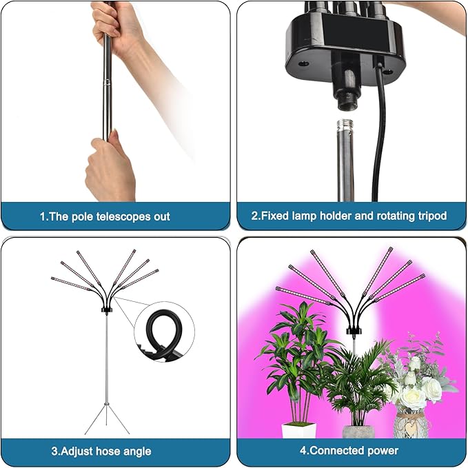 Mefflypee Grow Lights for Indoor Plants, LED Grow Light Stand, Red White Full Spectrum Plant Lamp with Adjustable Tripod, Gooseneck, Suitable for Flowers Vegetables (Type B)