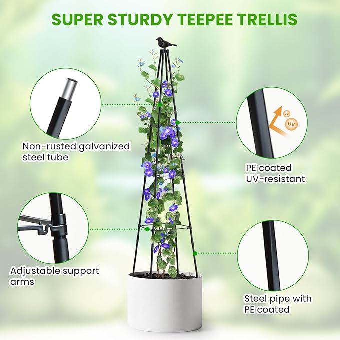 OTOSUNNY Garden Trellis for Climbing Plants Outdoor, 67" Tall Metal Obelisk Trellis Climbing Plants Support for Vegetable|Flower|Vine, Tomato, Peas, Beans, Cucumber, Lightweight, 2 Pack