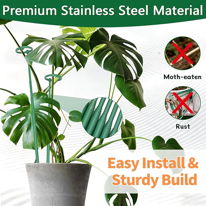Telescoping Monstera Plant Support Stakes, 12.5IN to 48.4IN Adjustable Length, Extendable Plant Stakes for Indoor Plants, Premium Stainless Steel Material Plants Sticks for Orchids, Tomatoes- 3Pack