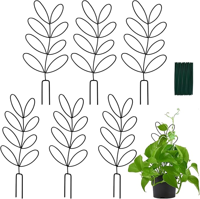 Tosnail 6 Pack Metal Plant Trellis for Potted Plants, 12.4 Inch Wire Plant Stakes, Small Garden Trellis, Cute Leaf Shaped Plant Support for Houseplant Home Climbing Plants Indoor Outdoor
