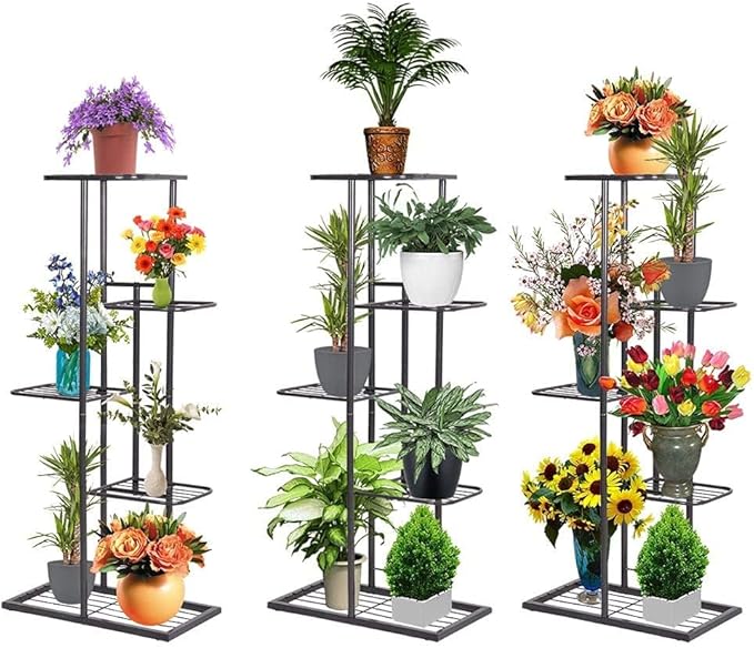 MTB Garden 5 Tier Metal Plant Stand for Indoor Outdoor Flower Pot Display Planter Shelf, Charcoal Grey