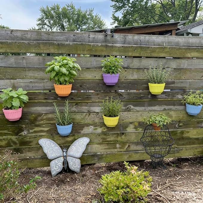 8 Pack Hanging Planters Wall Planters for Indoor Outdoor Plants, Colorful 8 inch Plant Pot with Drainage Hole, balcony planter railing hanging Pot, Plant Wall Mount Home Décor with Accessaries