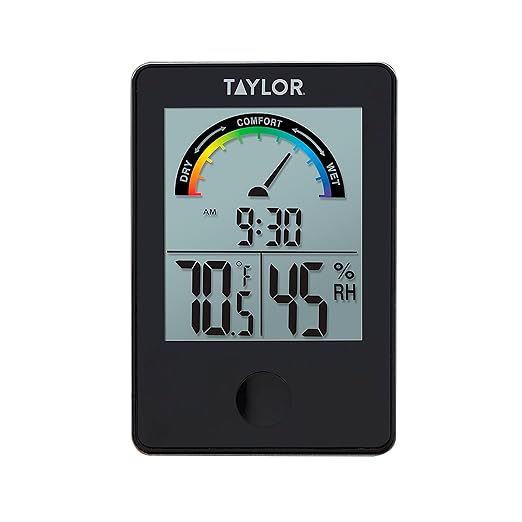 Taylor Digital Wireless Indoor Comfort Level Thermometer and Hygrometer, Easy-to-Read Display for Home, Office, Greenhouse, Nursery, and Indoor Areas, Black