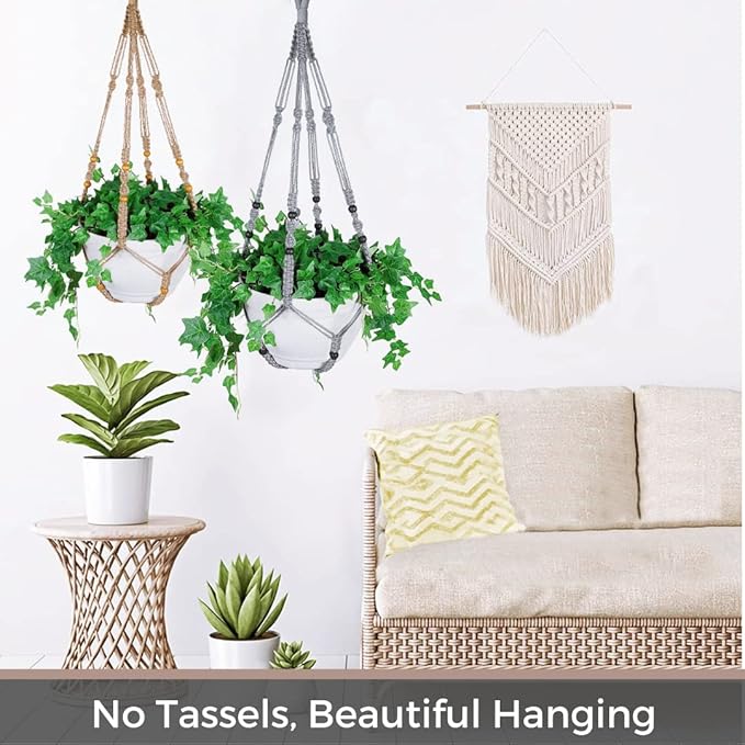 43 Inches Macrame Planter Hanger Large for 12 inch Pot + Swag Hook (Extra Long & Big) | Large Hanging Planter for Indoor Plants | No Tassel, Cotton Rope, No Pot/Plant Included (XL)
