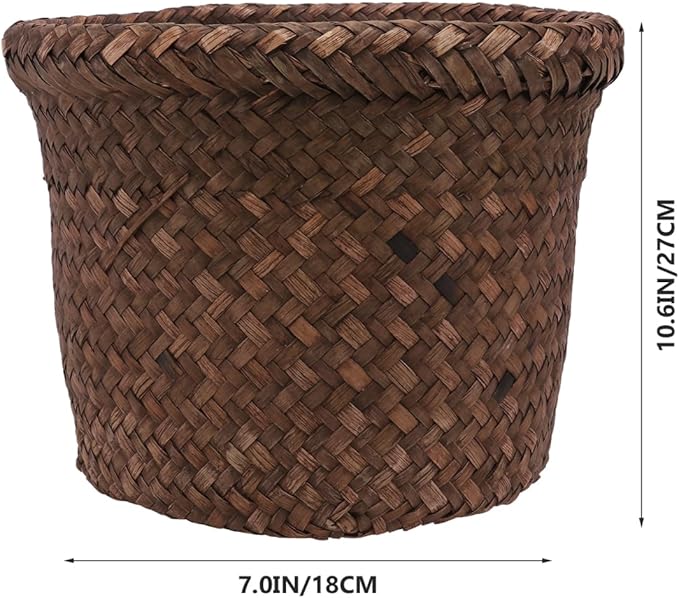 Yardwe Small Seagrass Storage Basket Woven Planter for Indoor Outdoor Use Decorative Wicker Plant Pot Container for Home Organization and Flower Display 5.90X4.72X4.72 Inch