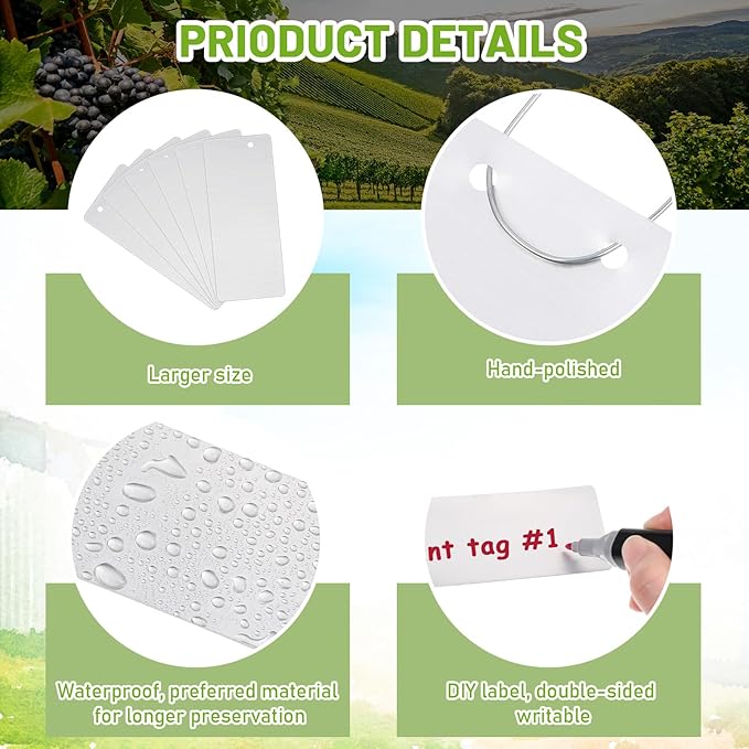 MorningRo 100 Pcs Aluminum Plant Labels Bulk 3.74 x 1.57 Inch Large Metal Plant Tags Double Sided Written Tree Tags Labels Markers with 100 Metal Wires for Outdoor Garden Identification and Greenhouse