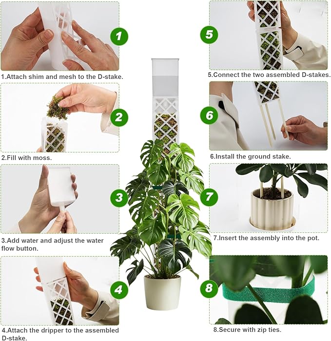 GJL Stackable D Shape Self Watering Moss Pole for Monstera,Plastic Sphagnum Moss Pole with Watering Dripper, Indoor Climbing Plant Support for Pothos & Philodendron