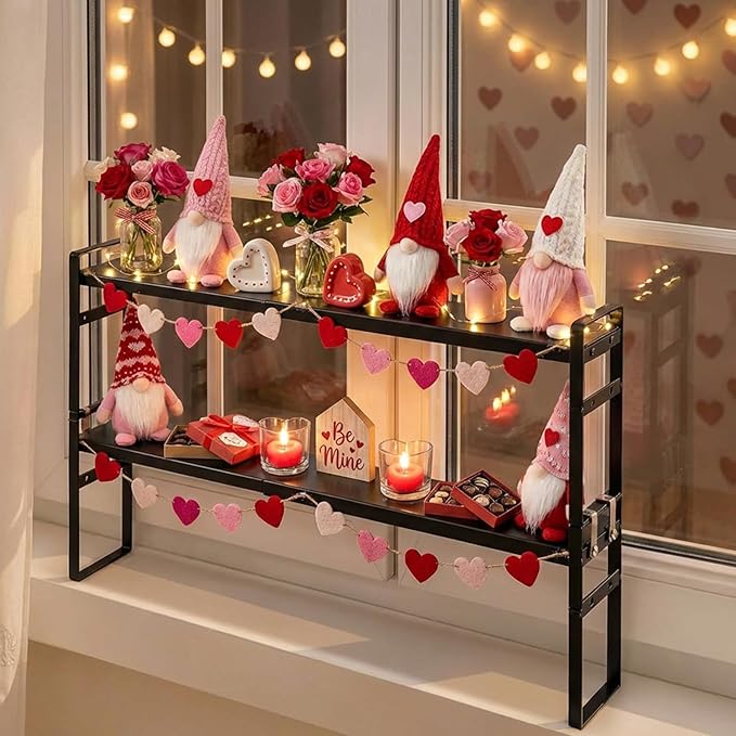 2 Pcs Expandable Window Sill Plant Shelf, 13.7 x 3.5 x 7.28 Inches, Stackable Narrow over The Sink Shelf, Adjustable Height Metal Window Sill Extender Shelves for Kitchen Bathroom (Black)