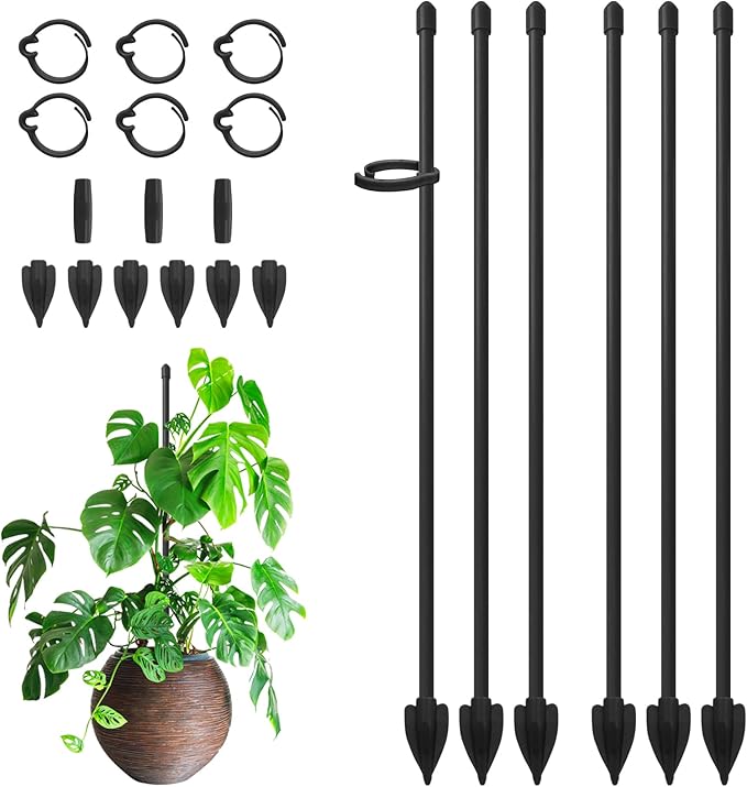 Plant Stakes for Indoor Plants, RIFNY 14 Inch Plant Support Stakes with Clips, Tall Adjustable Plant Sticks for Indoor Monstera Tomato Orchid Potted Plants Flower (6 PCS, Black)