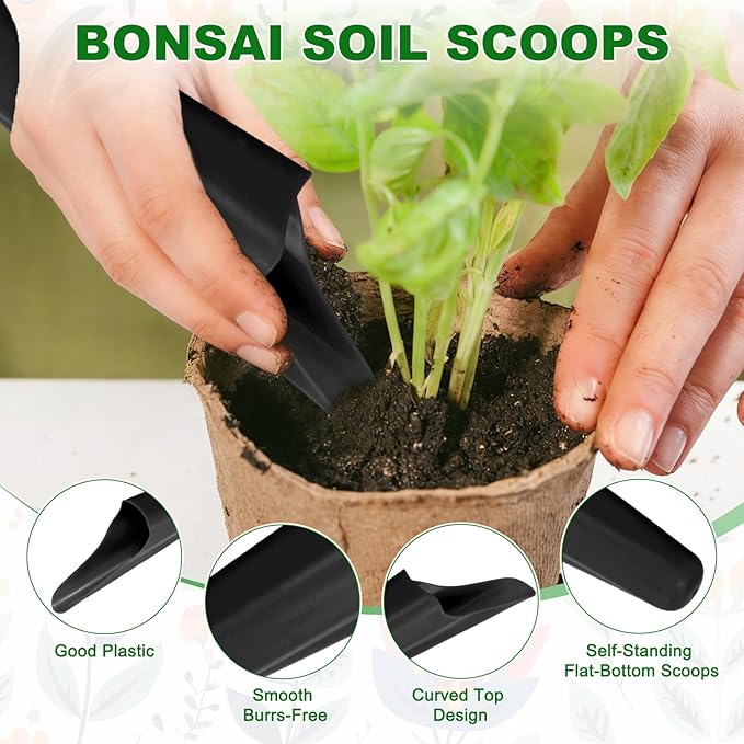 M METERXITY 2-Pack Bonsai Soil Scoops, Plastic Garden Soil Scoops Bucket Shovel Potting Scoopers for Transplanting/Flower Planting/Plant Succulent, Colorful Small Gardening Tools [Black]