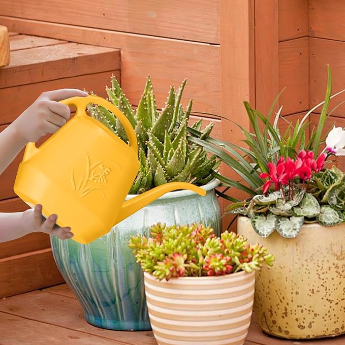 Hand Plastic Watering Can - for Indoor and Outdoor Home Garden Plants - with Long Spout - Orange - 1/2 Gallon