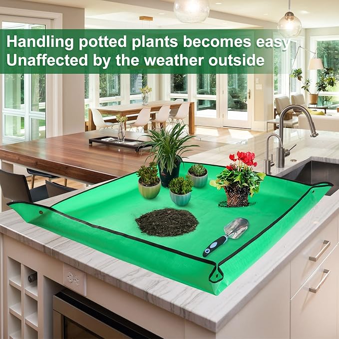 HNXTYAOB Extra Large Waterproof Potting Mat for Indoor Plants Transplanting and Dirt Control, Square Repotting Mat Portable Succulent Potting Tray Gardening Gift for Plant Lovers (39.5"x39.5")