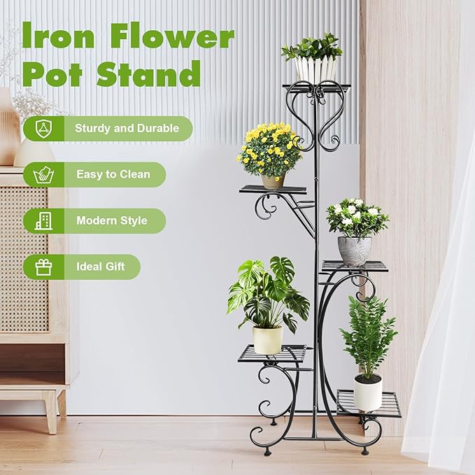 5 Tier Plant Stand Indoor Outdoor, Tall Flower Display Stand, Multi-Tiered Plant Rack Shelf for Plants, Corner Plant Stand for Indoor Plants Multiple, Tiered Plant Shelves for Balcony, Living Room,Sunroom,Their Patio,etc.