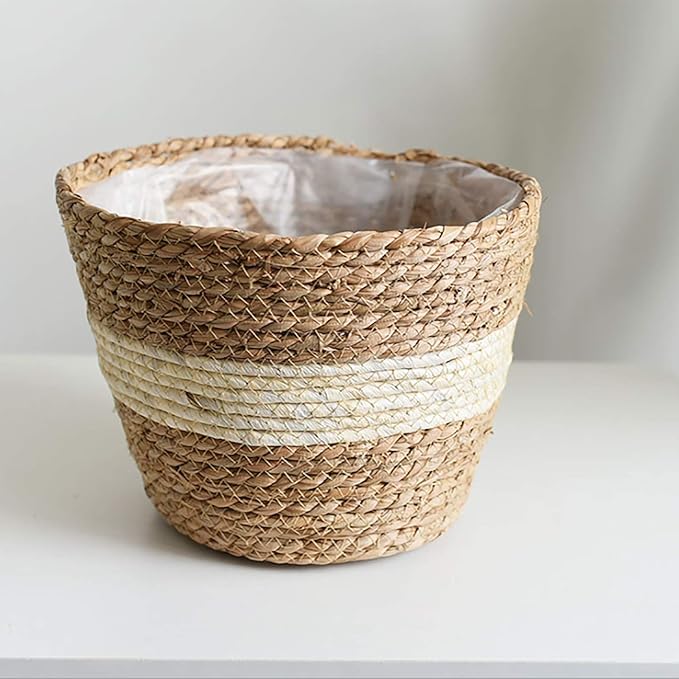 Seagrass Planter Basket Rattan Flower Basket Indoor Outdoor Flower Pots Cover Plant Pots Containers Straw Basket Rattan Vases Pots Home Decoration Flower Handmade Basket (#4)