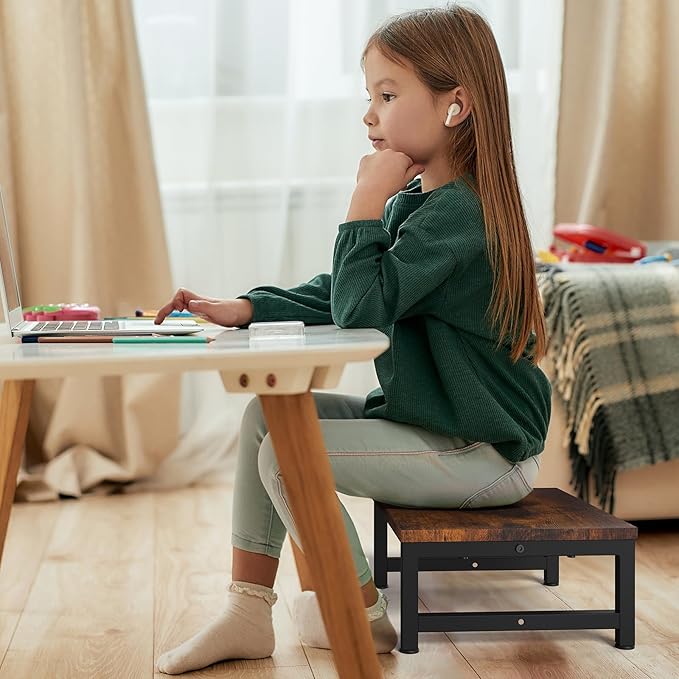 Flottian 6" Wooden Step Stools for Adults Kids,15.4" Extra Wide Heavy Duty Step Stool Holds Up to 300 lbs,Bed Step Stool for High Beds,Stools for Bedroom,Kitchen,SUV ect,Easy Assemble,Rustic Brown