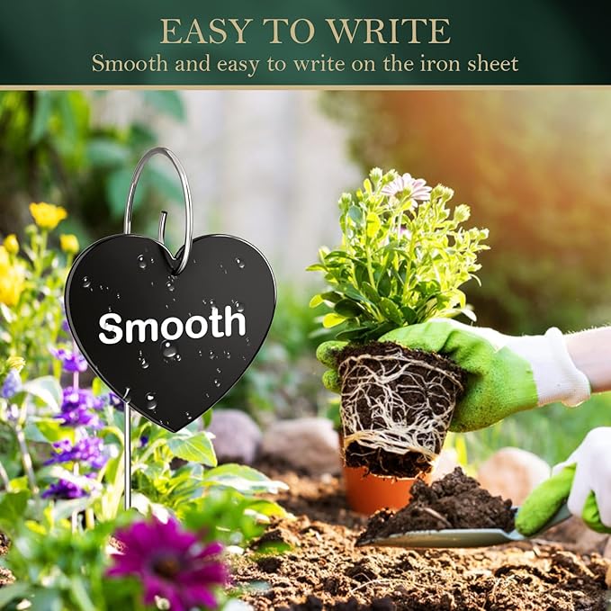 25-Pack Iron Metal Heart Shaped Garden Markers Weatherproof Metal Plant Labels Large Planting Seedling Stake Signs, for Seedlings Herbs Vegetable Greenhouse Gifts with White Marker Pen Labels