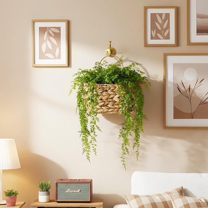 Hanging Wall Basket Handwoven Wicker Basket for Plants, Flowers & Storage, Rustic Farmhouse Wall Decor Organizer, Natural Water Hyacinth