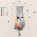 Stuffed Animal Storage w/ LED Star Light, 63 Inch Jumbo Toy Hammock Wall Ceiling Over Door Hanging Organizer Net for Stuffed Animals, Gray Stuffed Animals Hammock Corner for Kid Girls Boys Gift