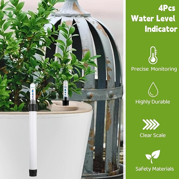 Milisten 4 Pack Plant Water Level Gauge: Moisture Indicator for Flower Pots Soil Scarcity Reminder - Clear Scale Buoy Display for Indoor Houseplants & Garden Greenery
