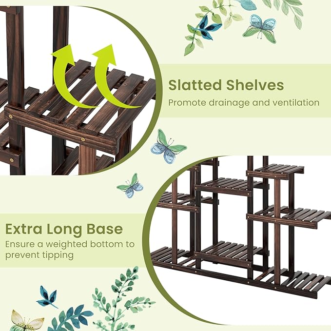 COSTWAY Wood Plant Stand, 6-Tier Shelf Holder for Multiple Plants, Freestanding Plant Rack for Garden, Patio, Balcony