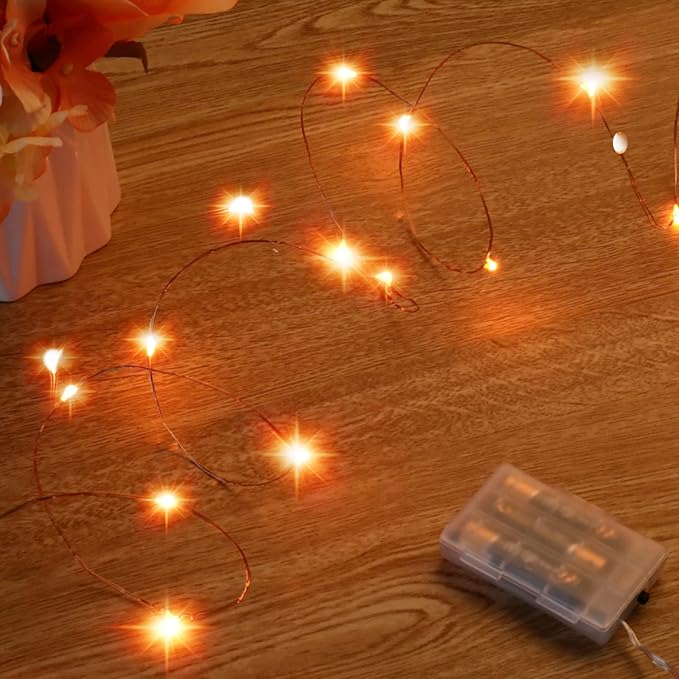 Ariceleo Mini Halloween Fairy Lights, 2 Pack Copper Wire Battery Operated LED String Lights for Bedroom, Christmas, Party, Decoration (5m/16ft Orange)