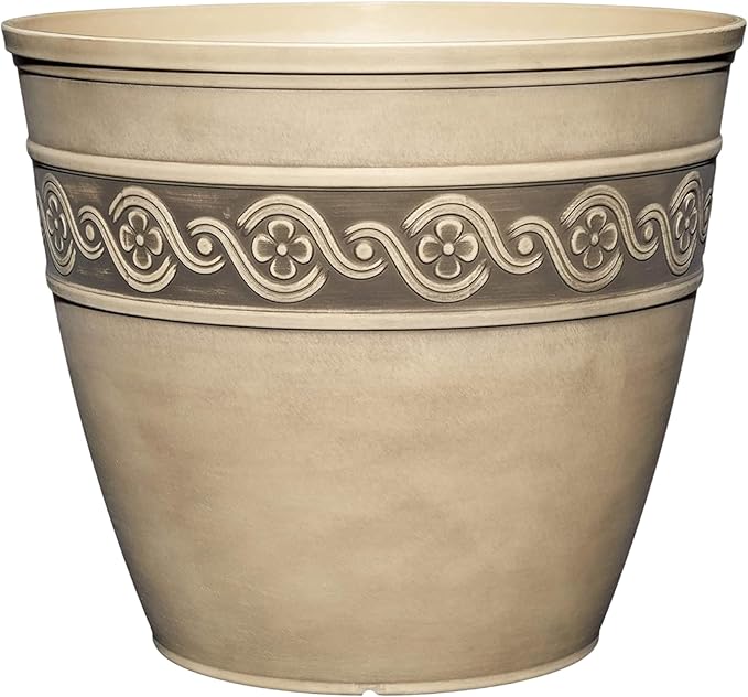 Classic Home and Garden Corinthian Resin Planter Pot - Outdoor & Indoor Plant Pot - Round Planter For Plants & Flowers (10" Ivory Ash, Pack of 1)