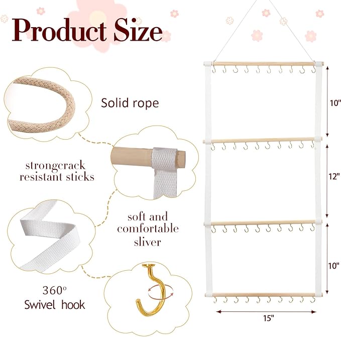 YOcity Baby Headband Organizer for Girls Bow Holder Hair Bow Organizer for Girl Hair Bows Baby Headband Holder for Girls Baby Hair Accessories Storage Wall Hanging Decor(Beige)