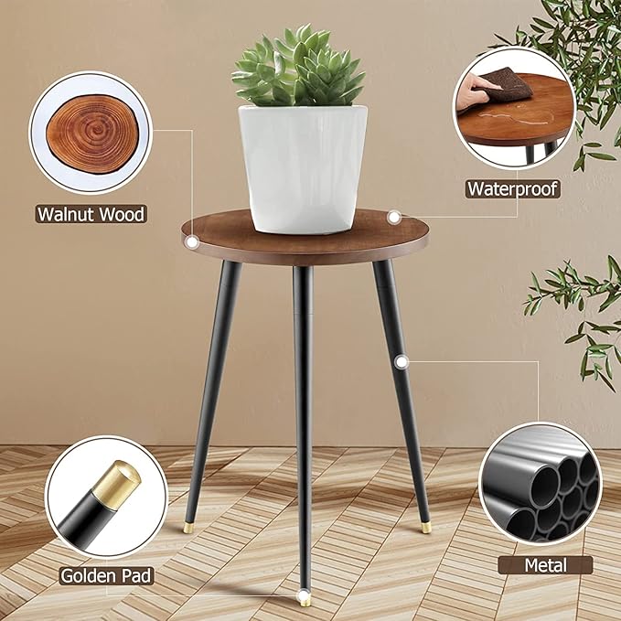 KINNARY Plant Stand Indoor,Mid Century Wood Plant Stand Plant Table for Flower Pots,Heavy Duty Metal Tall Plant Holder, Modern Home Decor Small Round Side End Table 2 Pack (11.8"x16")