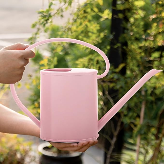 Lurrose 2l Long Spout Watering Can Pink Gardening Watering Kettle for Indoor and Outdoor Plants with Sturdy Spout
