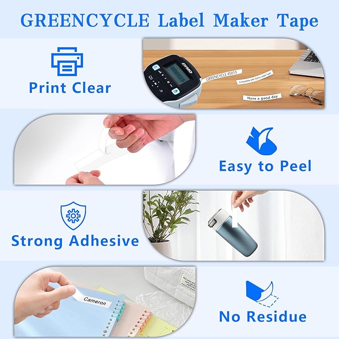 GREENCYCLE 6 Pack Compatible for DYMO D1 40913 Label Maker Refills S0720680 Black on White 3/8" (9mm) x 23ft (7m) for LabelManager 210D 220P 260P 280 420P LM160 350 360D 450 COLORPOP LMPnP LP250