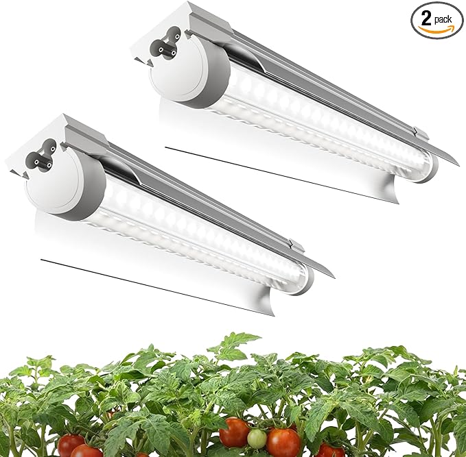 2 Pack LED Grow Light 1FT, 5000K Full Spectrum, 30W (2 x 15W), Linkable Growing Lamp Fixture, T8 Grow Lights for Indoor Plants, Seed Starting, Vegetables,White