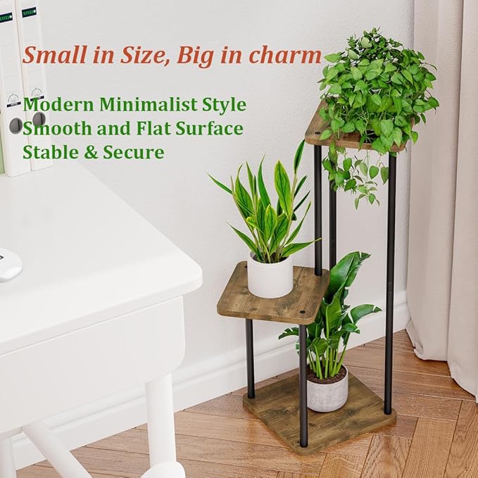 AZERPIAN 3 Tier Plant Stand Indoor Metal Plant Shelf for Multiple Plants Corner Flower Holders for Living Room Balcony Bedroom Patio Garden, Black (Black, 3 tier)