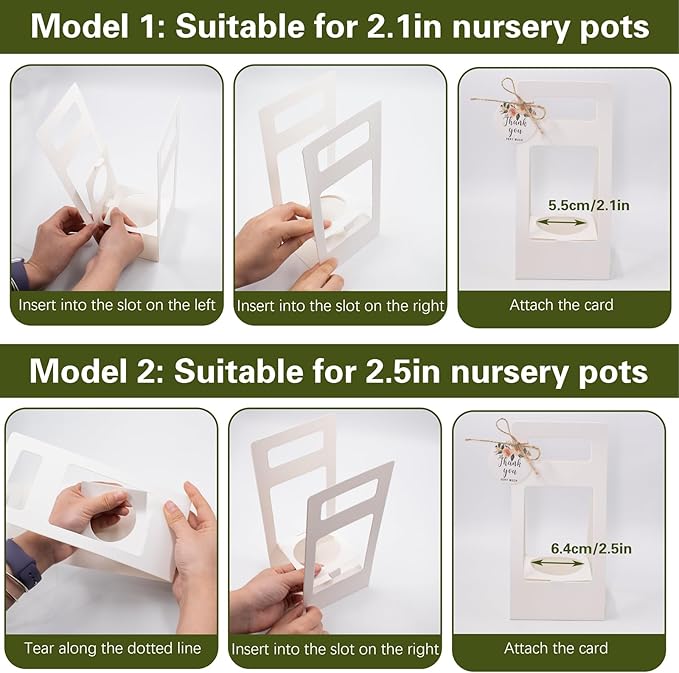 25 PCS White Succulent Wrap Bags for Wedding, Kraft Paper Gift Bags with Thank You Cards and Handle for 2.17'' Pots, Paintable Succulent Plants Holder for Party Favors (Pots and Plant Not Included)