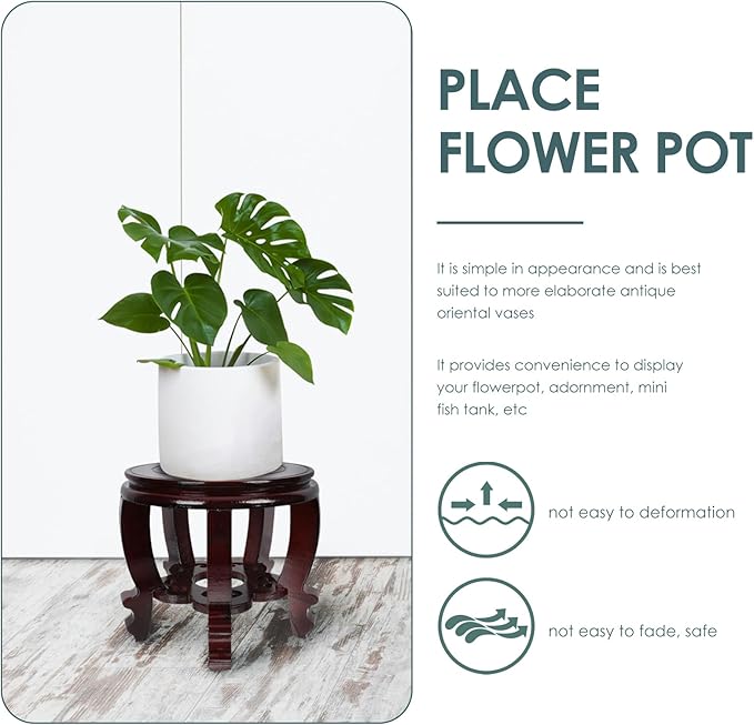 DOITOOL Large Plant Stool Wood Planter Stand Round Wooden Fish Tank Stand Oriental Style Indoor Plant Stand Wooden Display Base