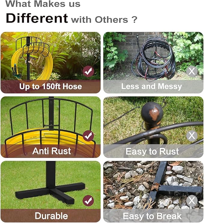 Artigarden Freestanding Garden Hose Holder Stake with Brass Faucet, Heavy Duty Metal Water Pipe Storage Stand Rack for Outdoor